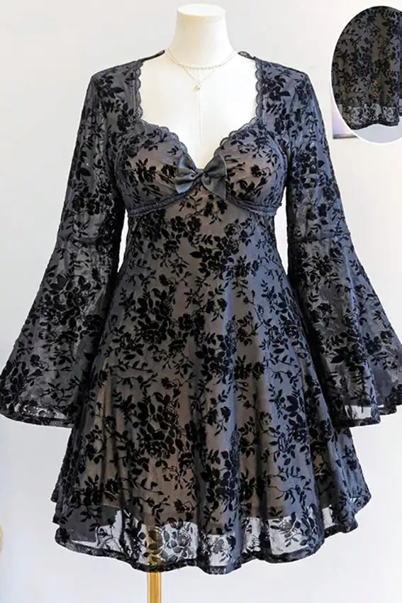 Floral Bell Sleeve Dress with Lace