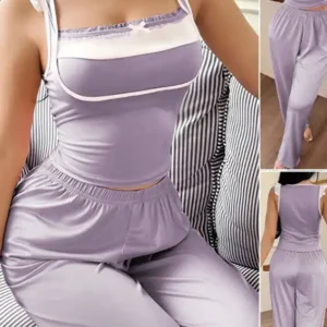 Pink Sleeveless Ruffle Strap Pajama Set