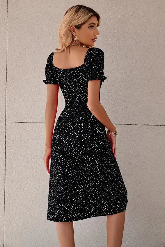 Polka Dot Short Puff Sleeve Dress