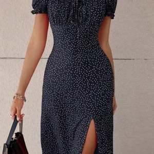 Polka Dot Short Puff Sleeve Dress