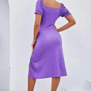 Polka Dot Short Puff Sleeve Dress