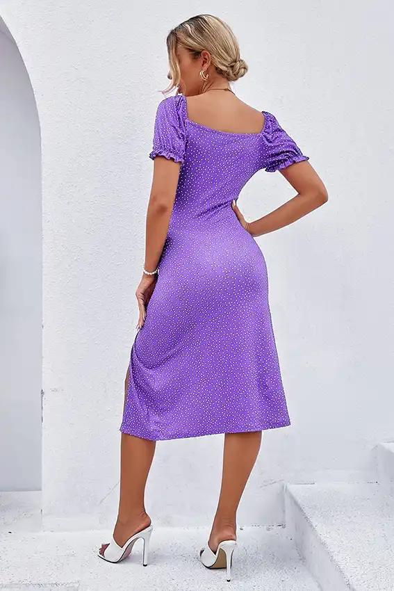 Polka Dot Short Puff Sleeve Dress
