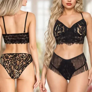 Leopard Fringe Bralette Set