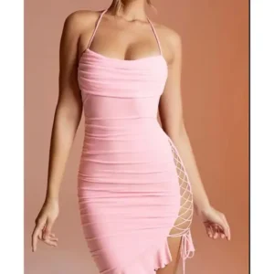 Yellow Ruched Asymmetrical Dress