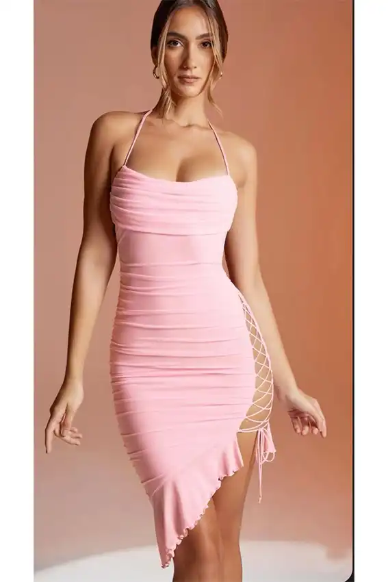 Yellow Ruched Asymmetrical Dress