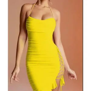 Yellow Ruched Asymmetrical Dress