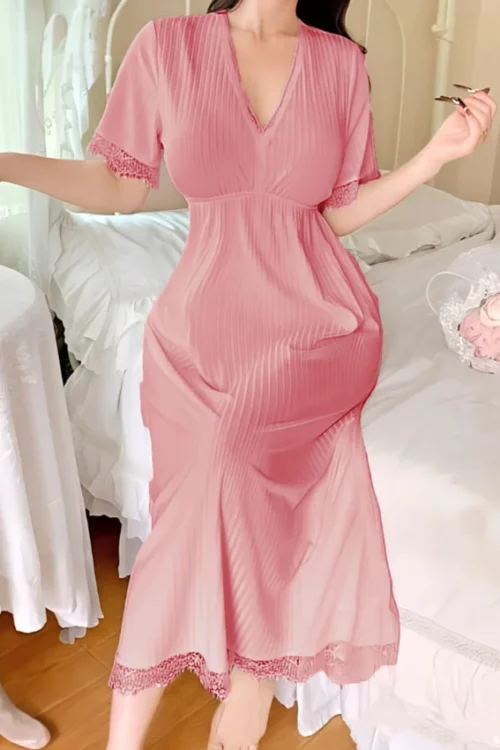 Elegant Pleated Short Sleeve Dress