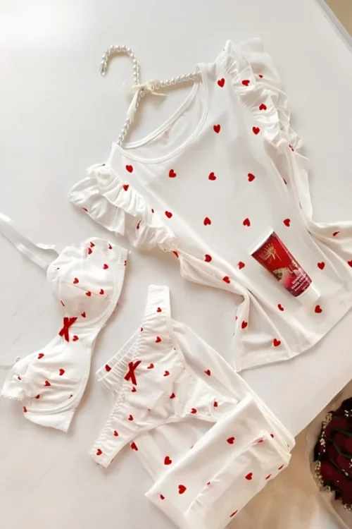 Heart Pattern Ruffle Sleeve Set