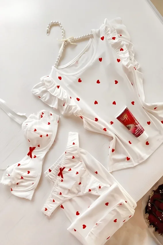 Heart Pattern Ruffle Sleeve Set