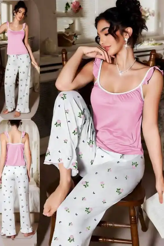 Floral Print Sleeveless Pajama Set