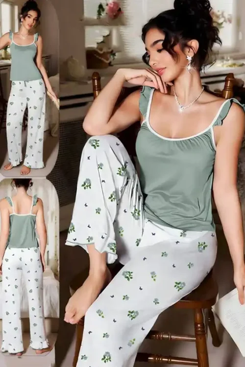 Floral Print Sleeveless Pajama Set