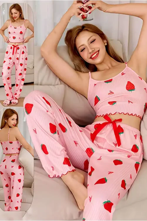 Strawberry Print Pajama Set