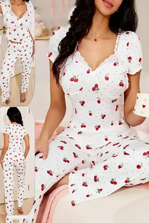 Sweet Cherry Print Pajama Set