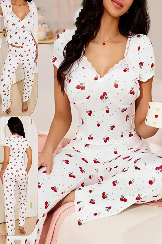 Sweet Cherry Print Pajama Set