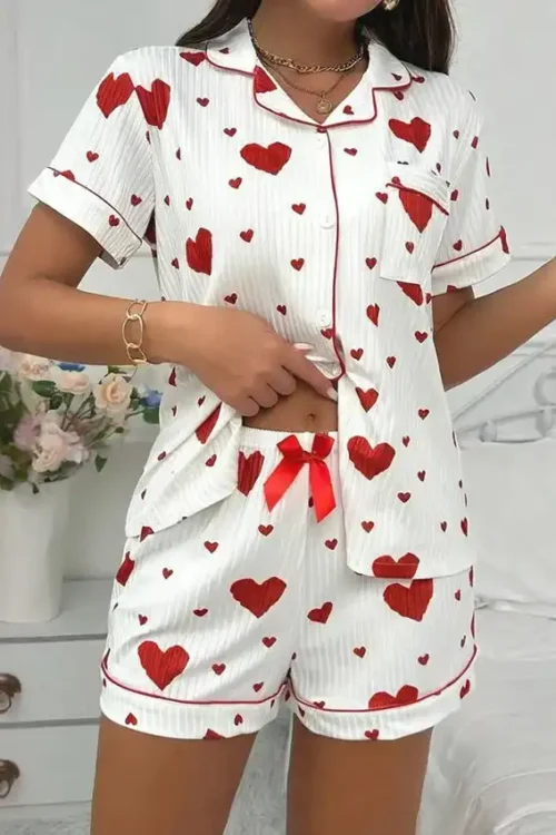 Heart Pattern Short Sleeve Pajama Set
