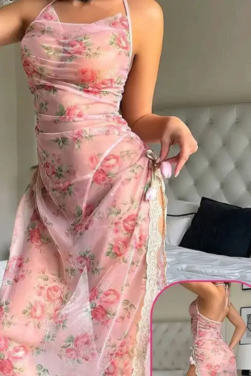 Floral Lace Halter Dress