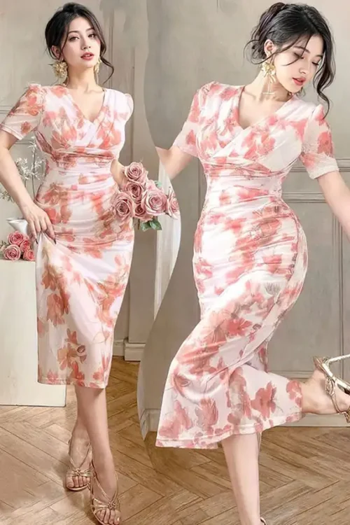 Floral Short Sleeve Midi Dress