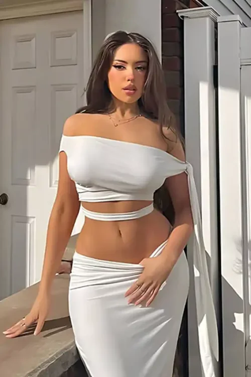 White Off-Shoulder Wrap Dress