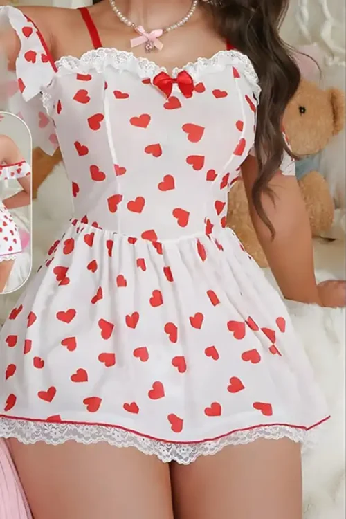 Red Heart Off-Shoulder Romper