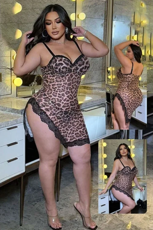Leopard Print Lace Slip Dress