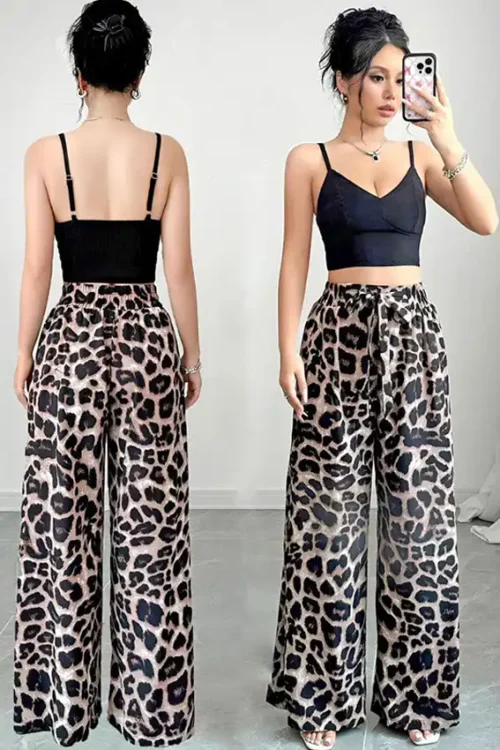 Leopard Pattern Wide-Leg Pants