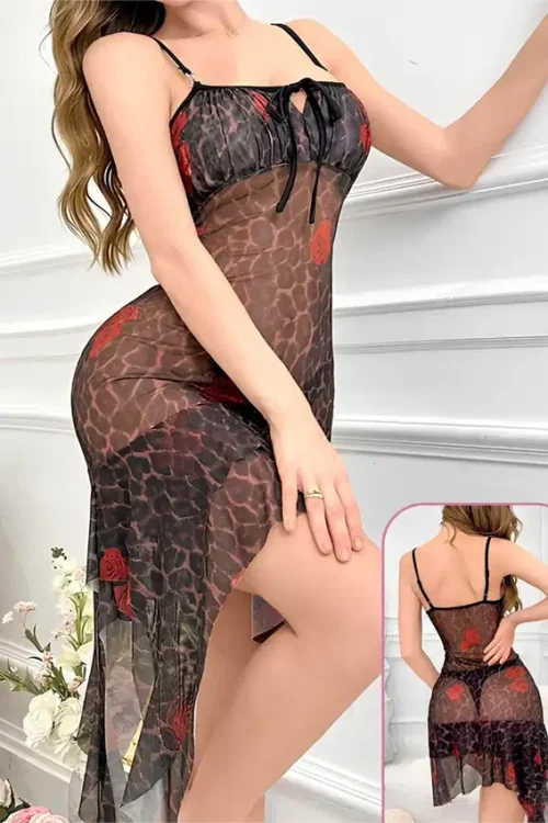 Elegant Leopard Print Nightwear Dress