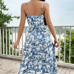 Elegant Blue Floral Maxi Dress