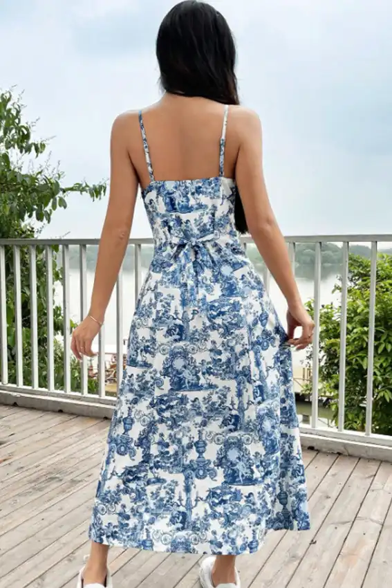Elegant Blue Floral Maxi Dress