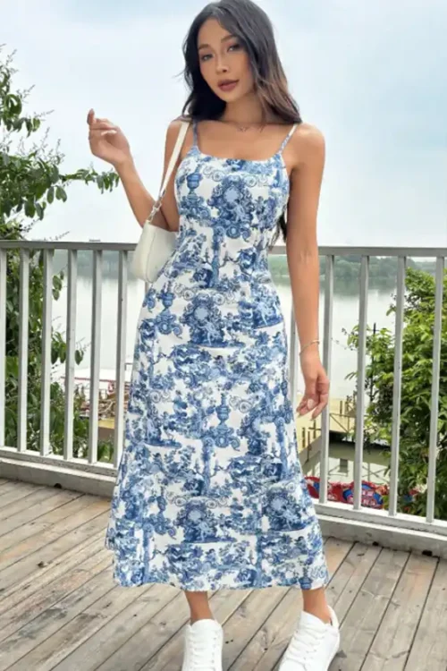Elegant Blue Floral Maxi Dress