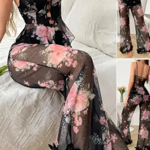 Elegant Floral Sheer Two-Piece Set