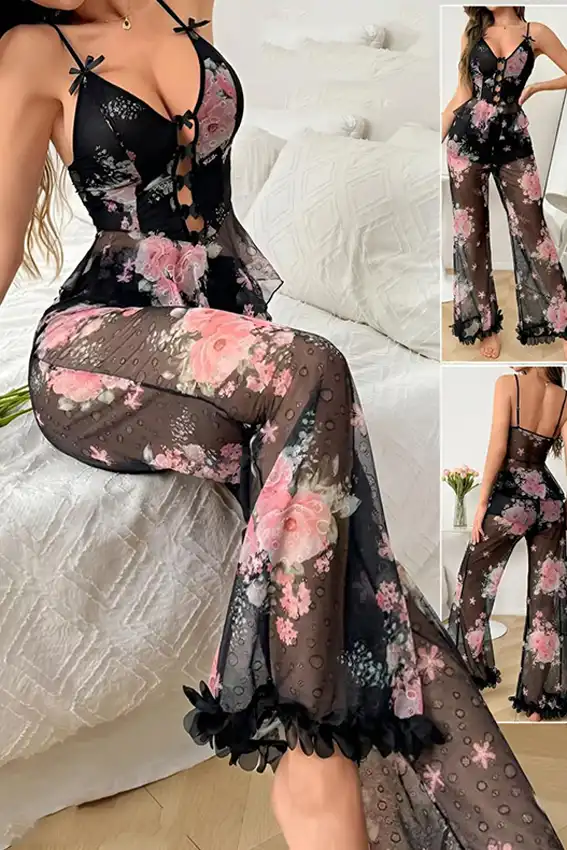 Elegant Floral Sheer Two-Piece Set