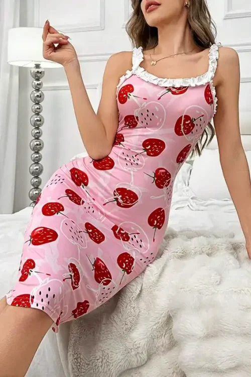 Strawberry Print Sleeveless Dress
