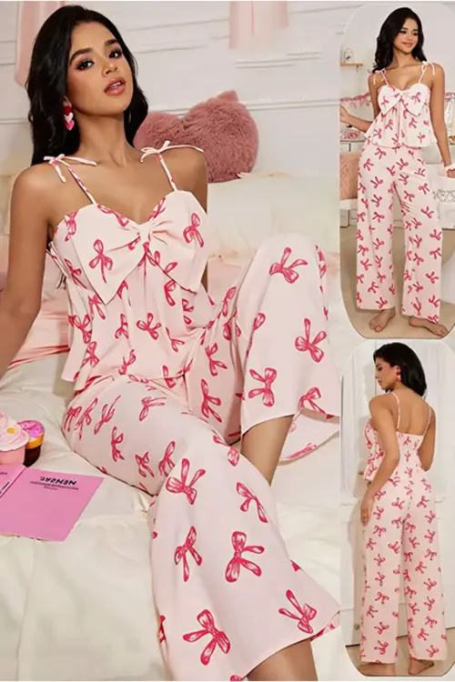 Elegant Bow Print Sleeveless Set