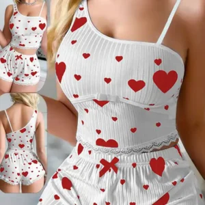 Heart Pattern Sleeveless Shorts Set