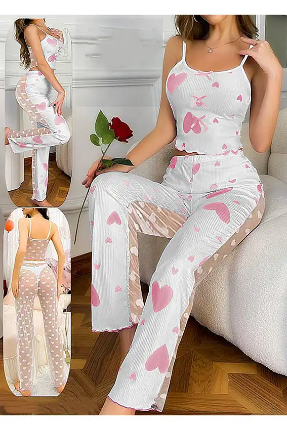 Heart Pattern Sleeveless Lounge Set