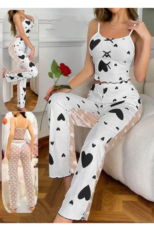 Heart Pattern Sleeveless Lounge Set