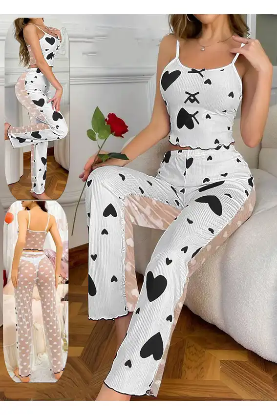 Heart Pattern Sleeveless Lounge Set
