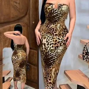 Chic Animal Print Strapless Jumpsuit