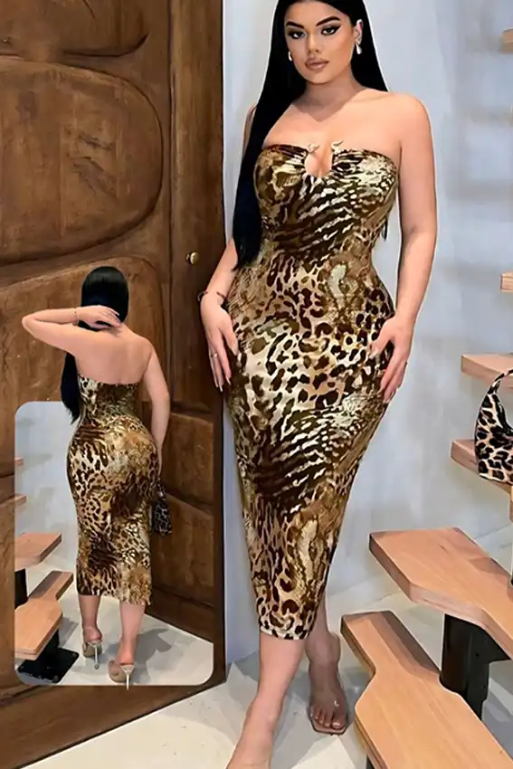 Chic Animal Print Strapless Jumpsuit