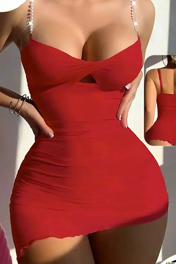 Elegant Red Sleeveless Mini Dress