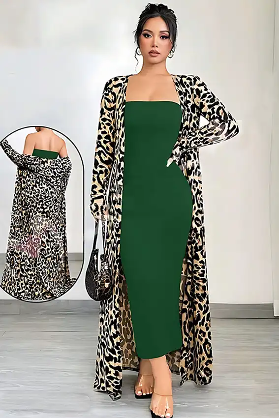 Stylish Leopard Print Long Kimono
