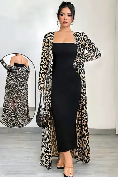 Stylish Leopard Print Long Kimono