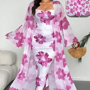 Elegant Floral Sleeveless Dress Set