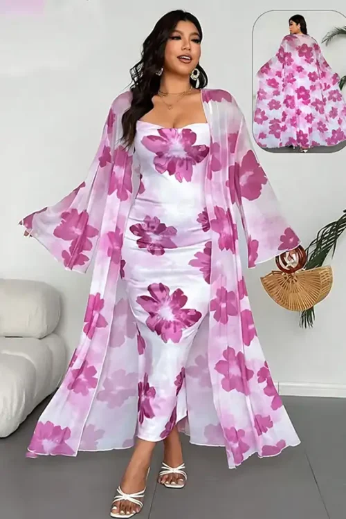 Elegant Floral Sleeveless Dress Set