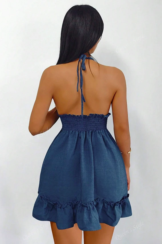 Plaid Halter Dress with Ruffled Hem