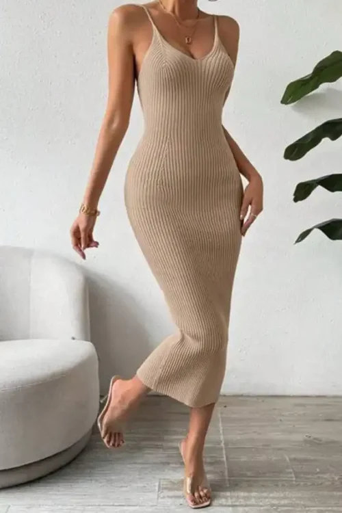 Ribbed Knit Spaghetti Strap Dress
