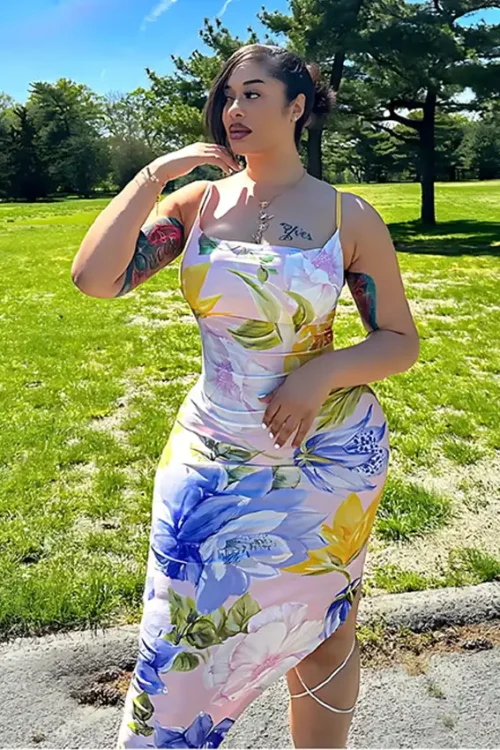 Floral Pattern Spaghetti Strap Dress