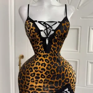 Leopard Print Lace-Up Bodycon Dress