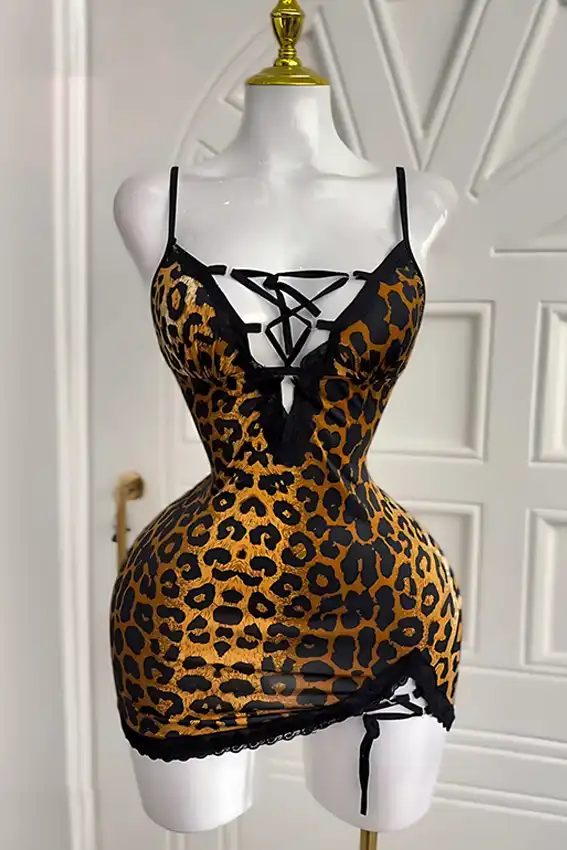 Leopard Print Lace-Up Bodycon Dress