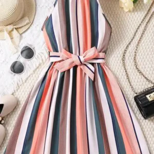 Striped Halter Sleeveless Dress